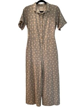 Roolee Polka Dot & Stripes Wide Leg Jumpsuit | Tan & Black | Size Small